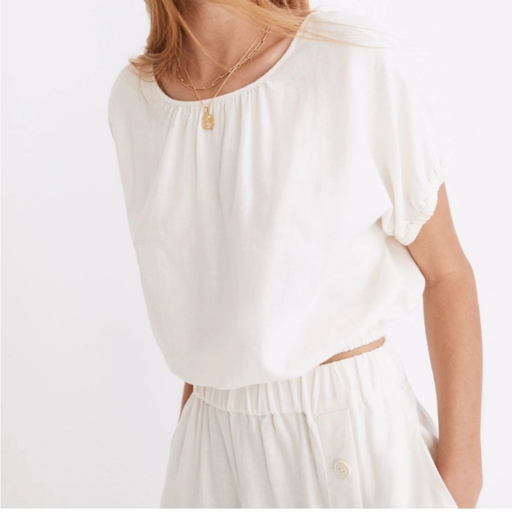 Madewell Michelle Linen Bubble Crop Top